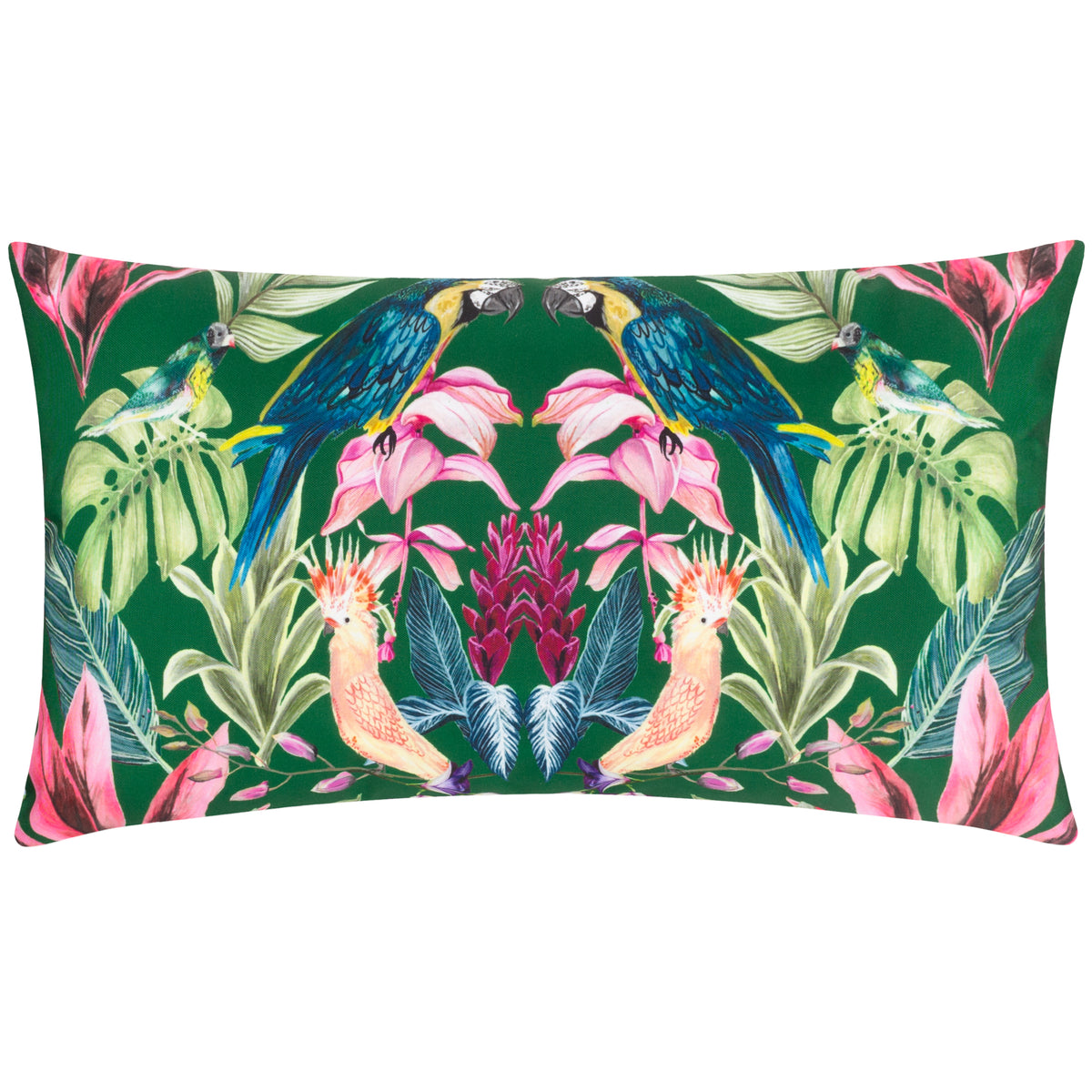 Kali Birds Exotic Boudoir Outdoor Filled Cushion 30cm x 50cm Dark Green