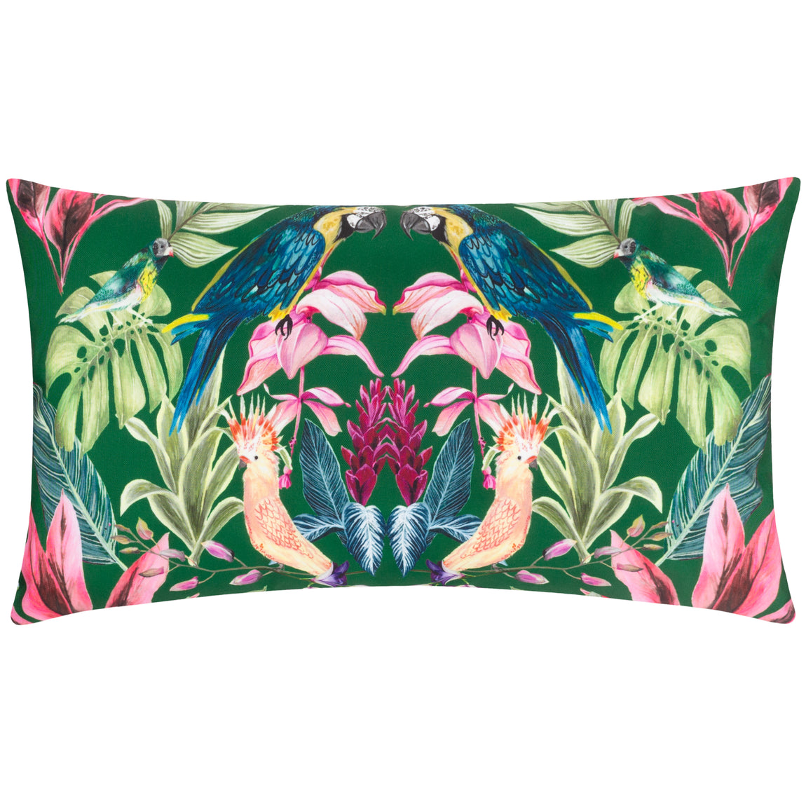 Kali Birds Exotic Boudoir Outdoor Filled Cushion 30cm x 50cm Dark Green