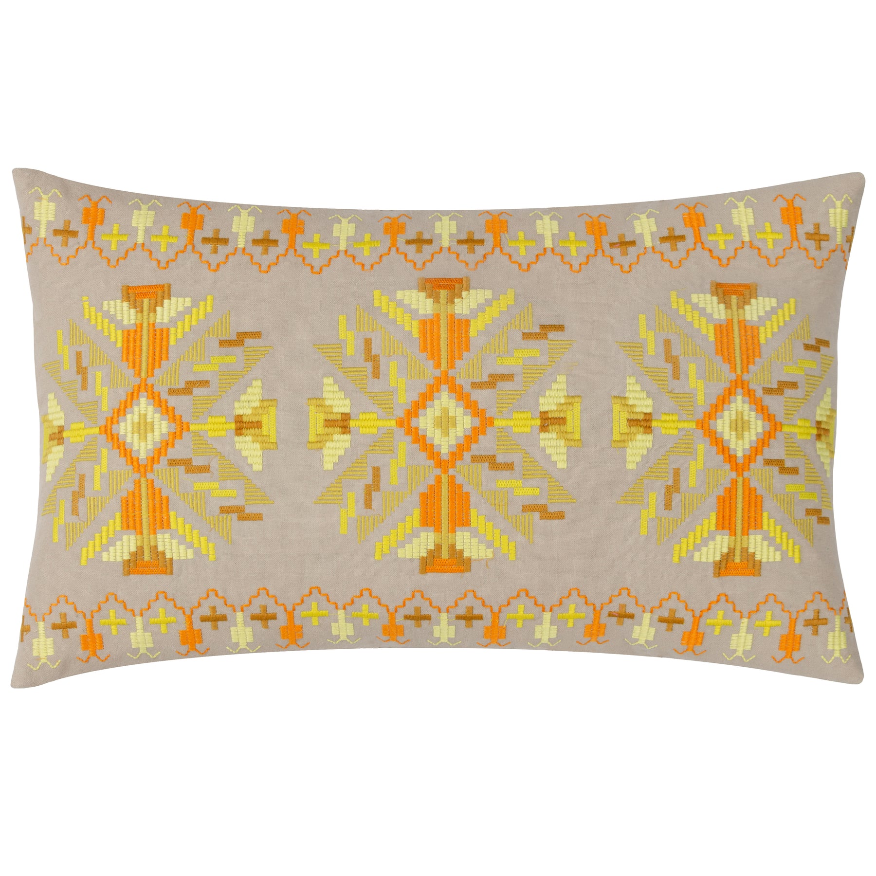 furn. Kalina Embroidered Cotton 35cm x 60cm Filled Boudoir Cushion Yellow