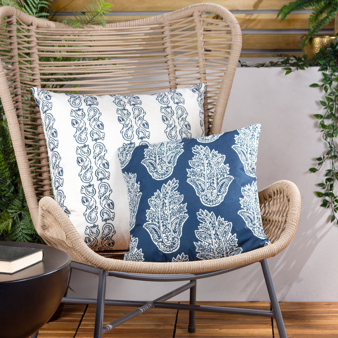 Kalindi Paisley Outdoor Filled Cushion 43cm x 43cm Navy