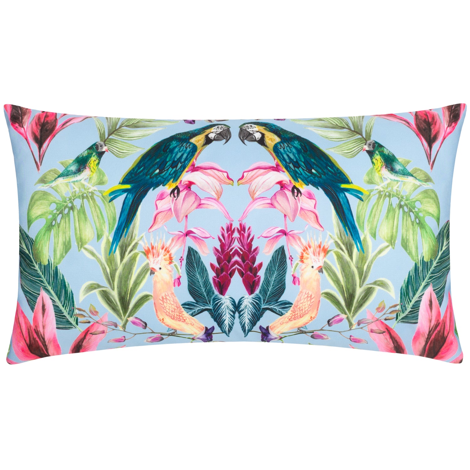 Kali Birds Exotic Boudoir Outdoor Filled Cushion 30cm x 50cm Sky Blue