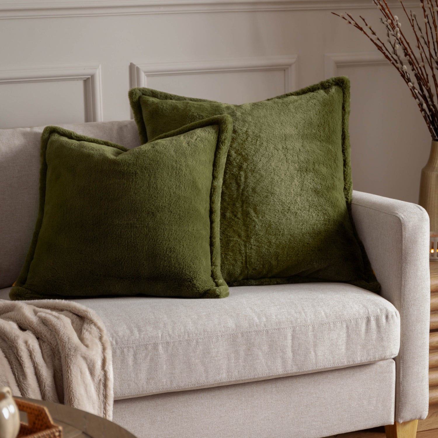 Kallu Faux Fur Filled Cushion 45cm x 45cm Olive