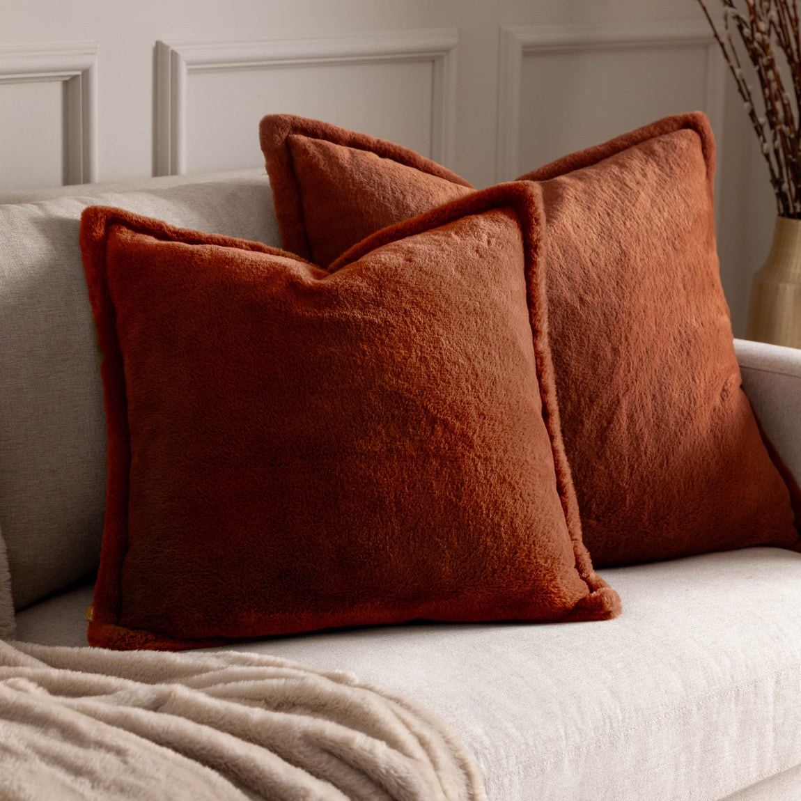 Kallu Faux Fur Filled Cushion 45cm x 45cm Rust