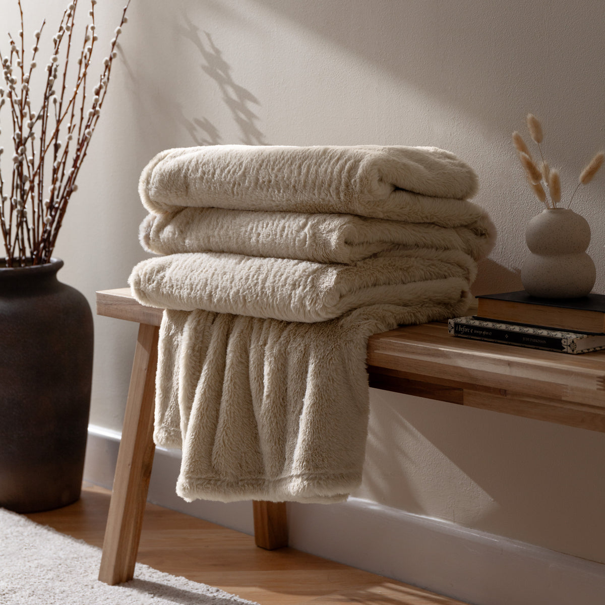 Kallu Double-Sided Faux-Fur 150cm x 200cm Throw Natural