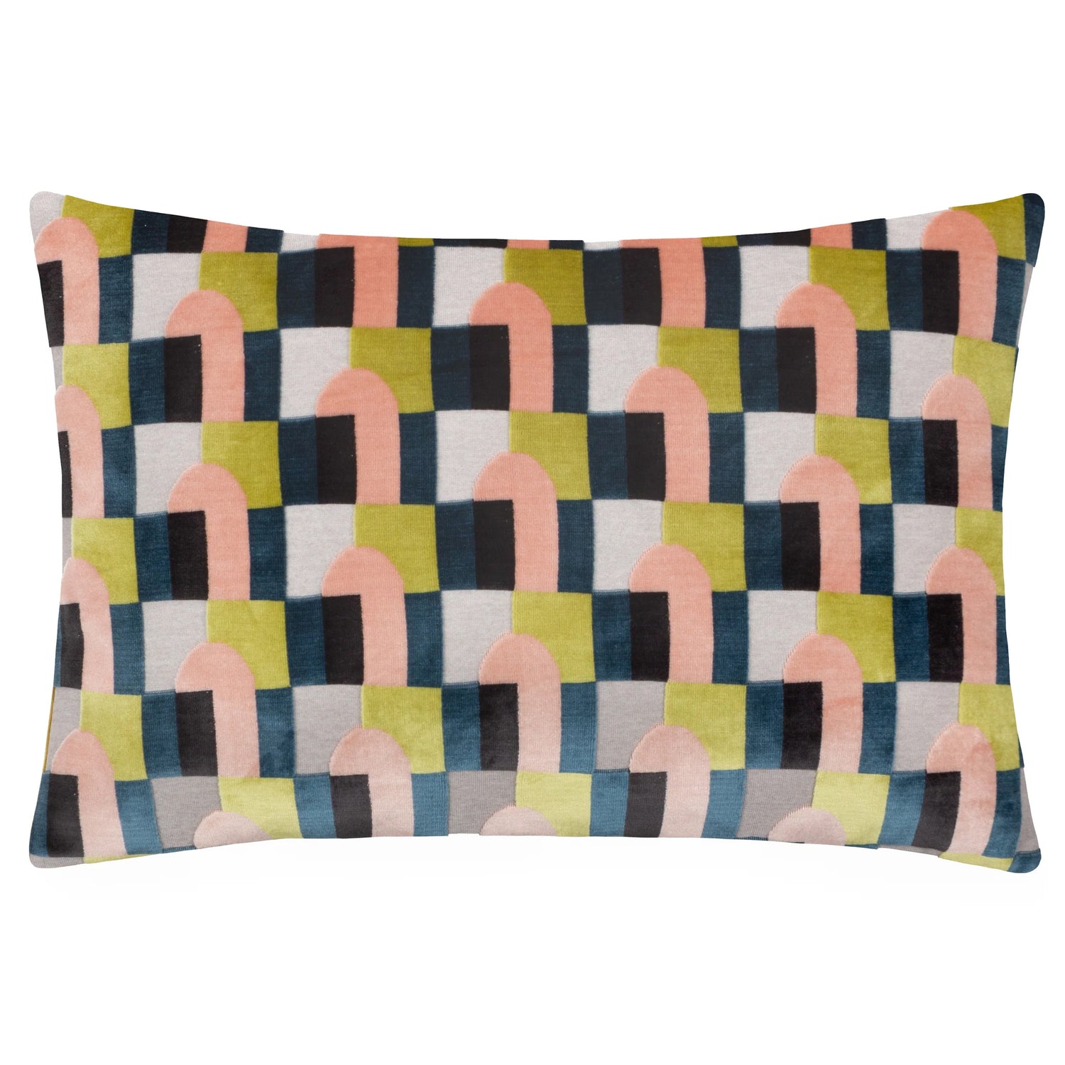 Keela Cut Velvet Boudoir Filled Cushion 35cm x 50cm Pink Avocado Green