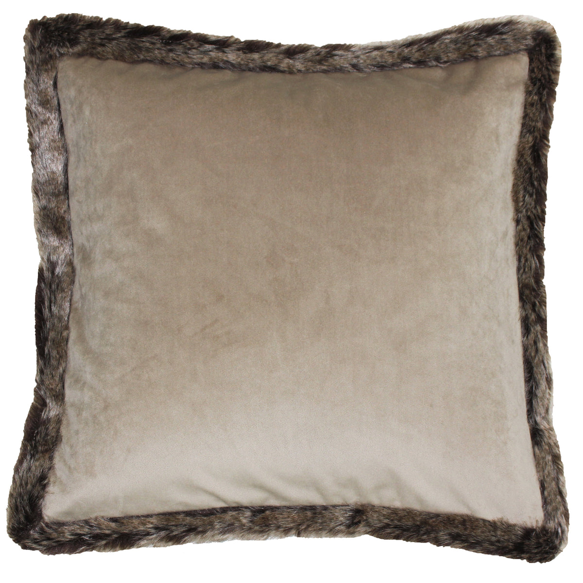 Paoletti Kiruna Faux Fur Trim 45cm x 45cm Filled Cushion Taupe