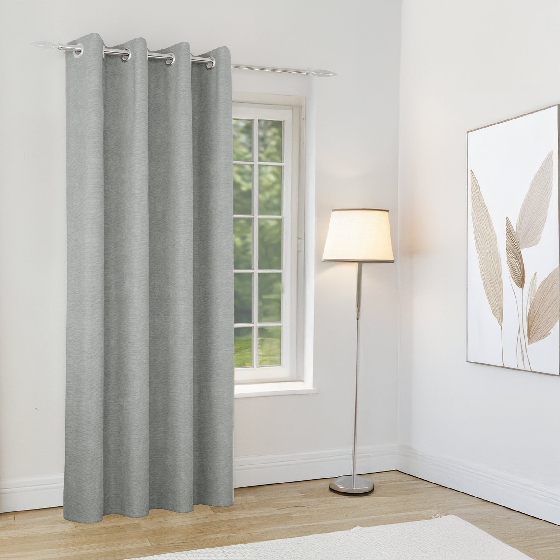 Knightsbridge Thermal Chenille Blackout Ready Made Eyelet Door Curtain 66 x 84 Grey