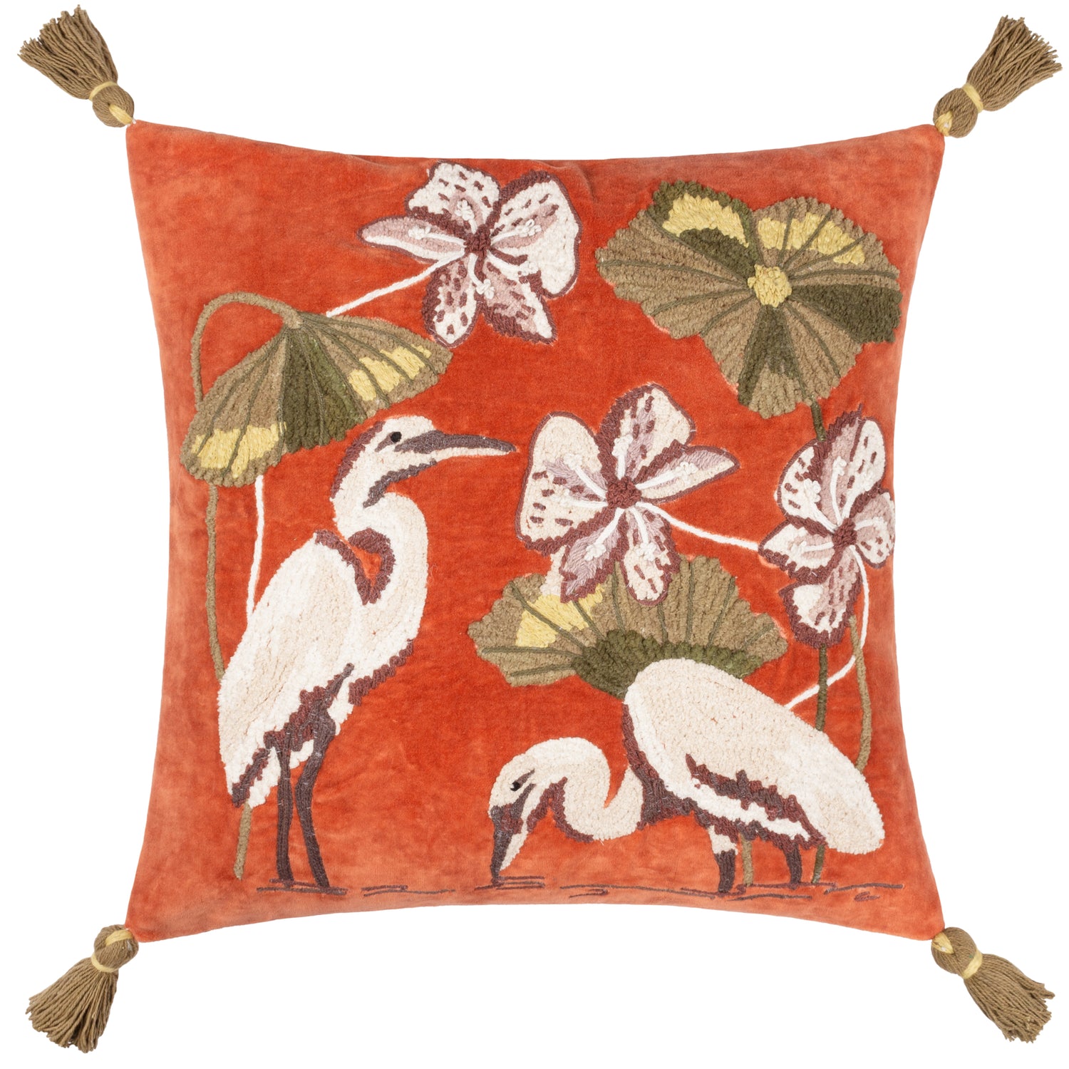Wylder Tropics Kushiro Embroidered Velvet Filled Cushion 50cm x 50cm Coral