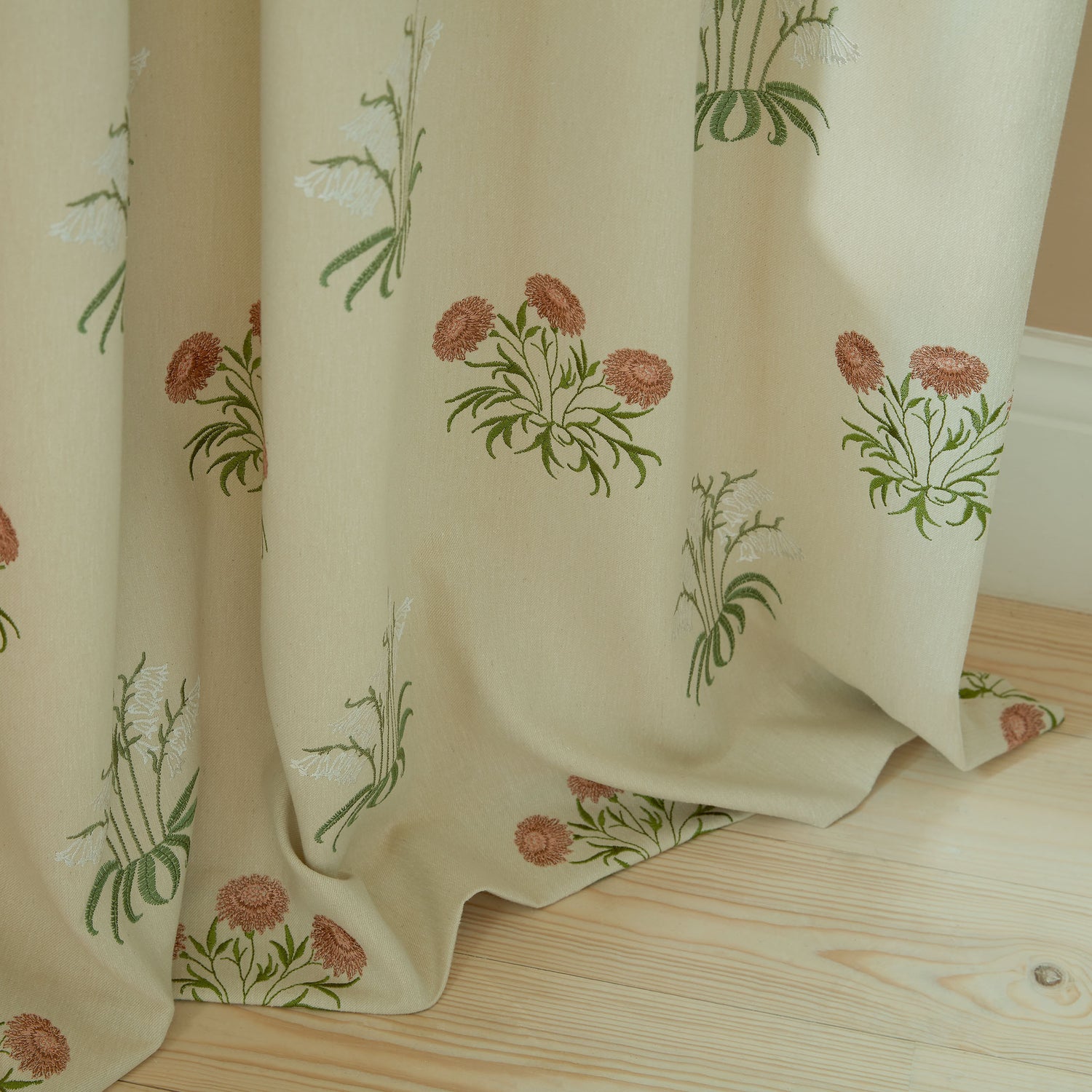 William Morris At Home Lily Flower Embroidered Fabric Madder
