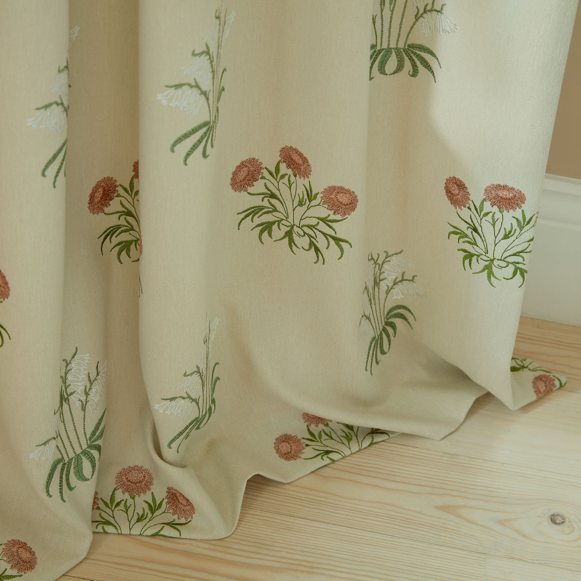 William Morris At Home Lily Flower Embroidered Fabric Madder