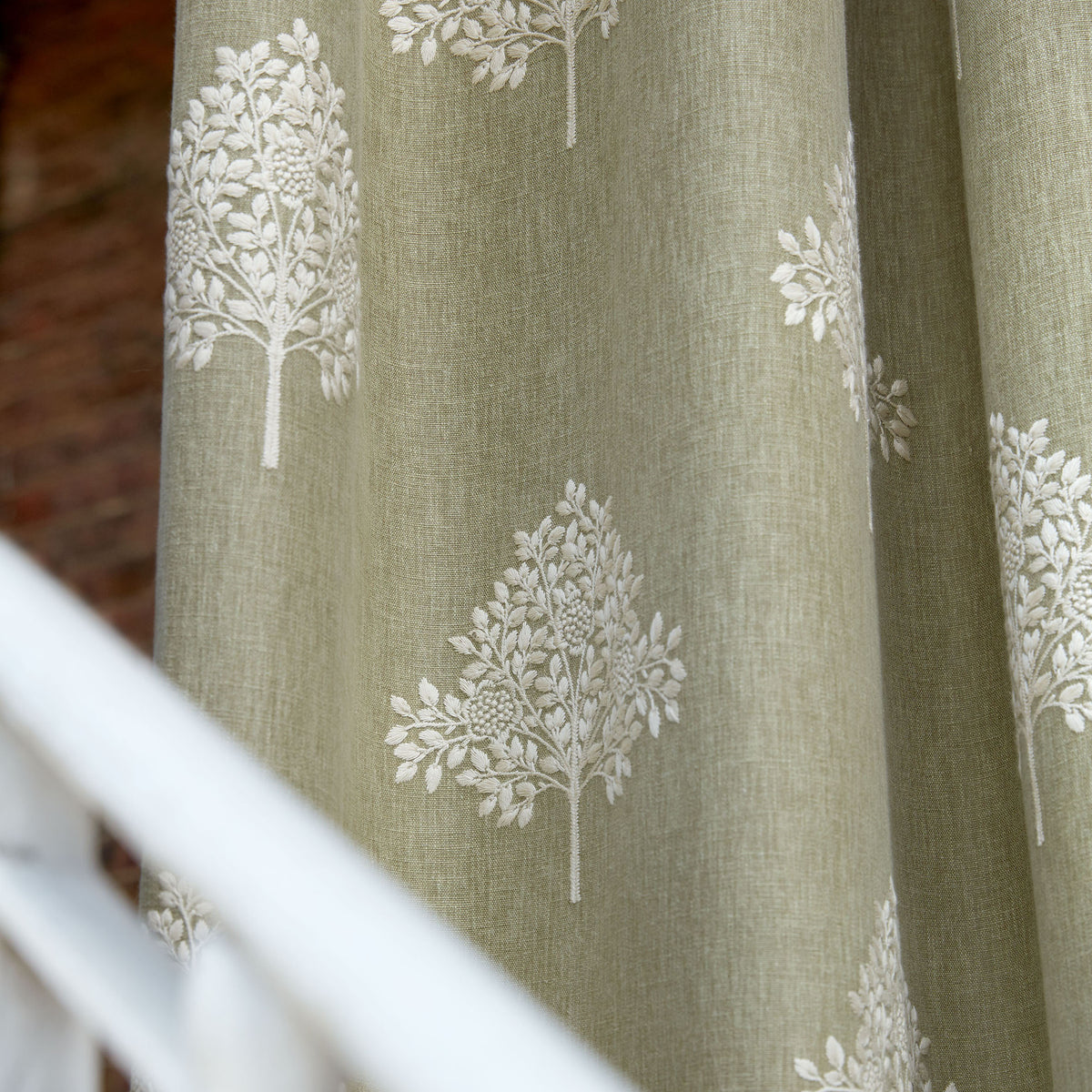 William Morris At Home Marigold Tree Embroidered Fabric Nettle