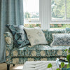 William Morris At Home Lily Flower Embroidered Fabric Woad