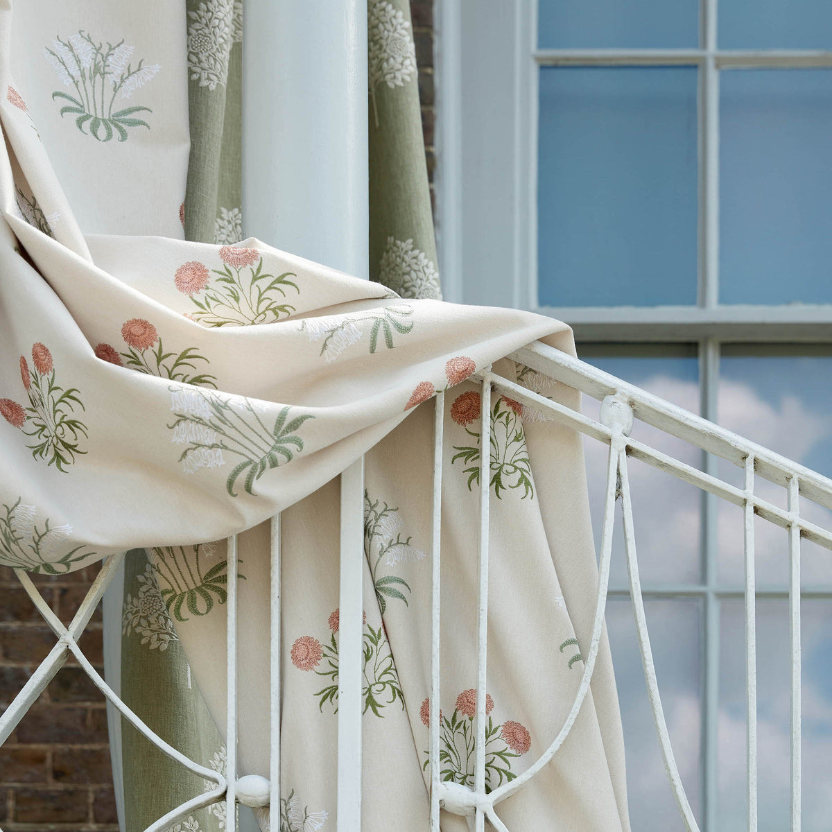 William Morris At Home Lily Flower Embroidered Fabric Nettle