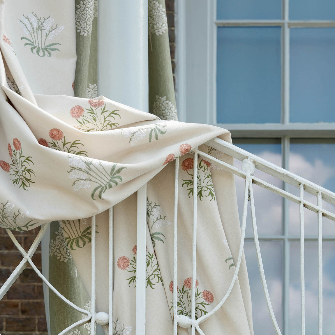 William Morris At Home Lily Flower Embroidered Fabric Nettle