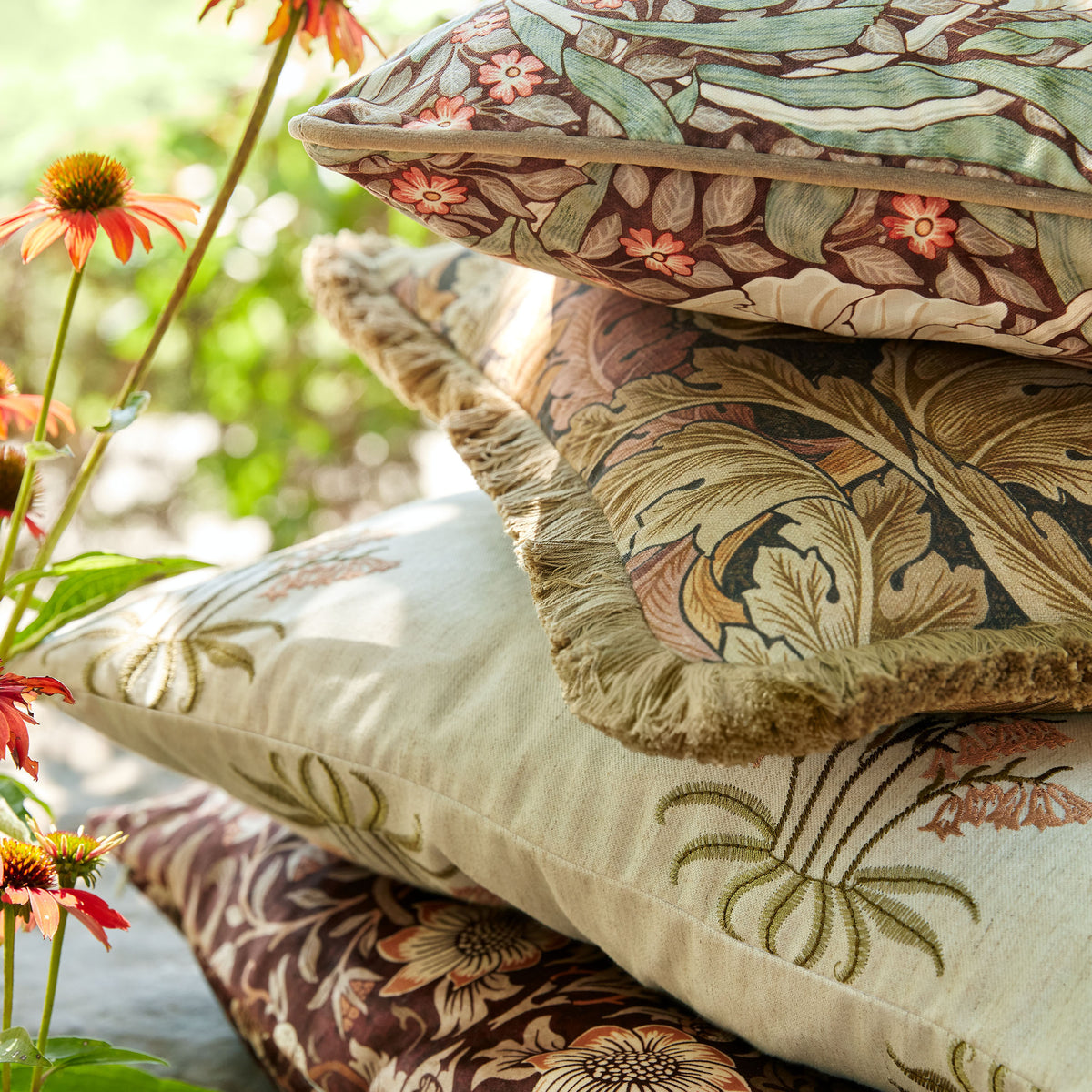 William Morris At Home Lily Flower Embroidered Fabric Madder