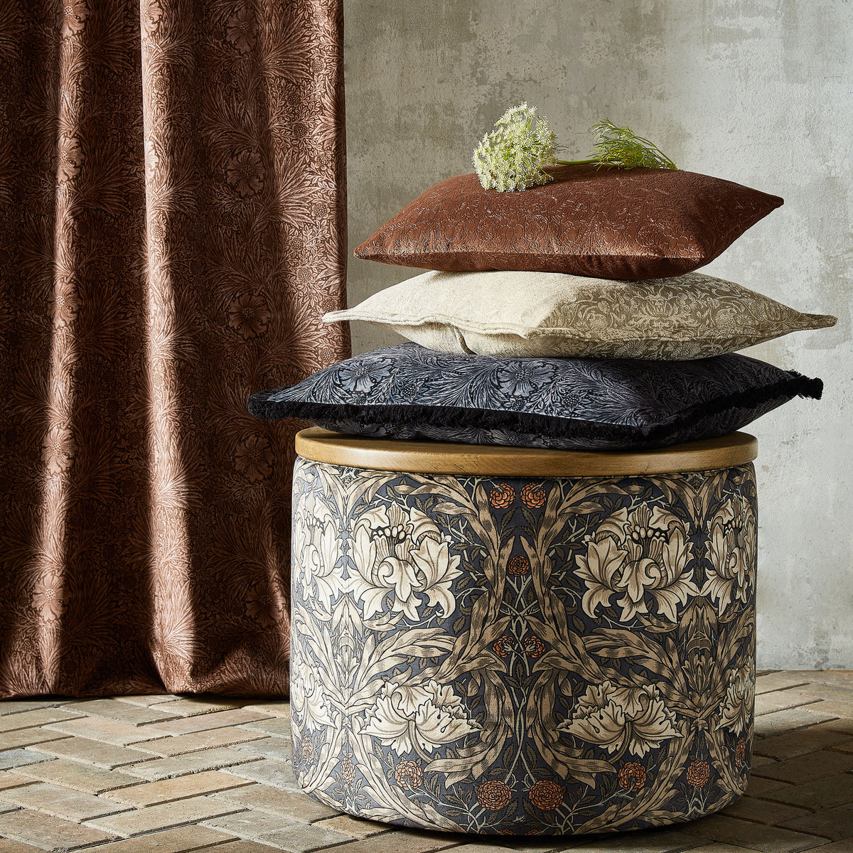 William Morris At Home African Marigold Velvet Fabric Walnut