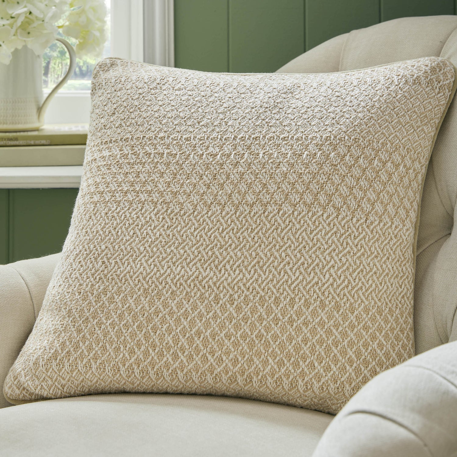 Laura Ashley Kempley Woven 45cm x 45cm Filled Cushion Natural