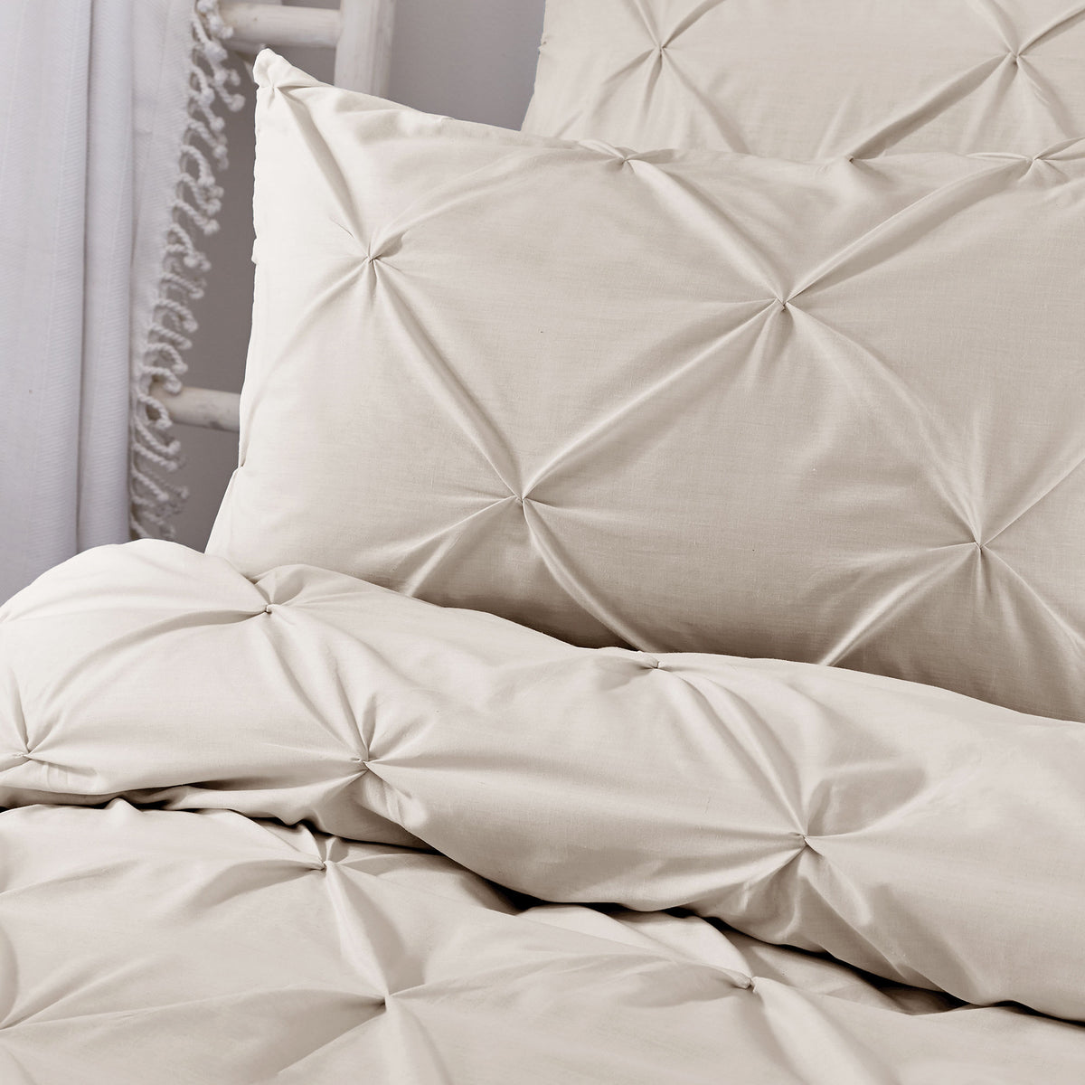Serene Lara Ruched Pintuck Duvet Cover Bedding Set Natural