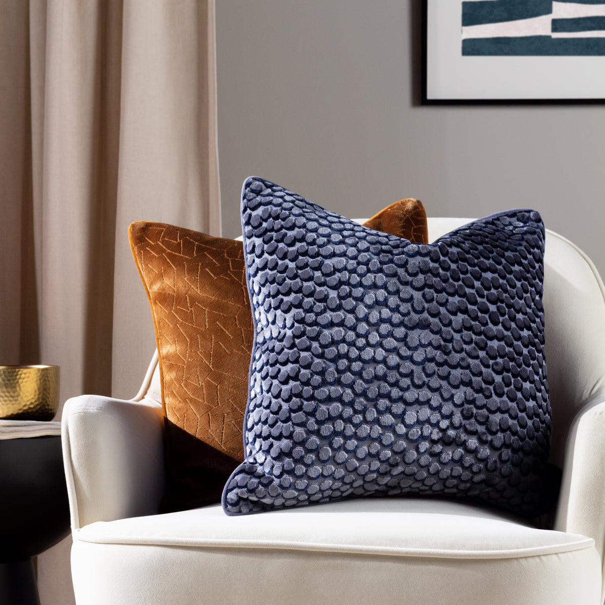 Hoem Lanzo Cut Velvet Piped Filled Cushion 45cm x 45cm Dusk