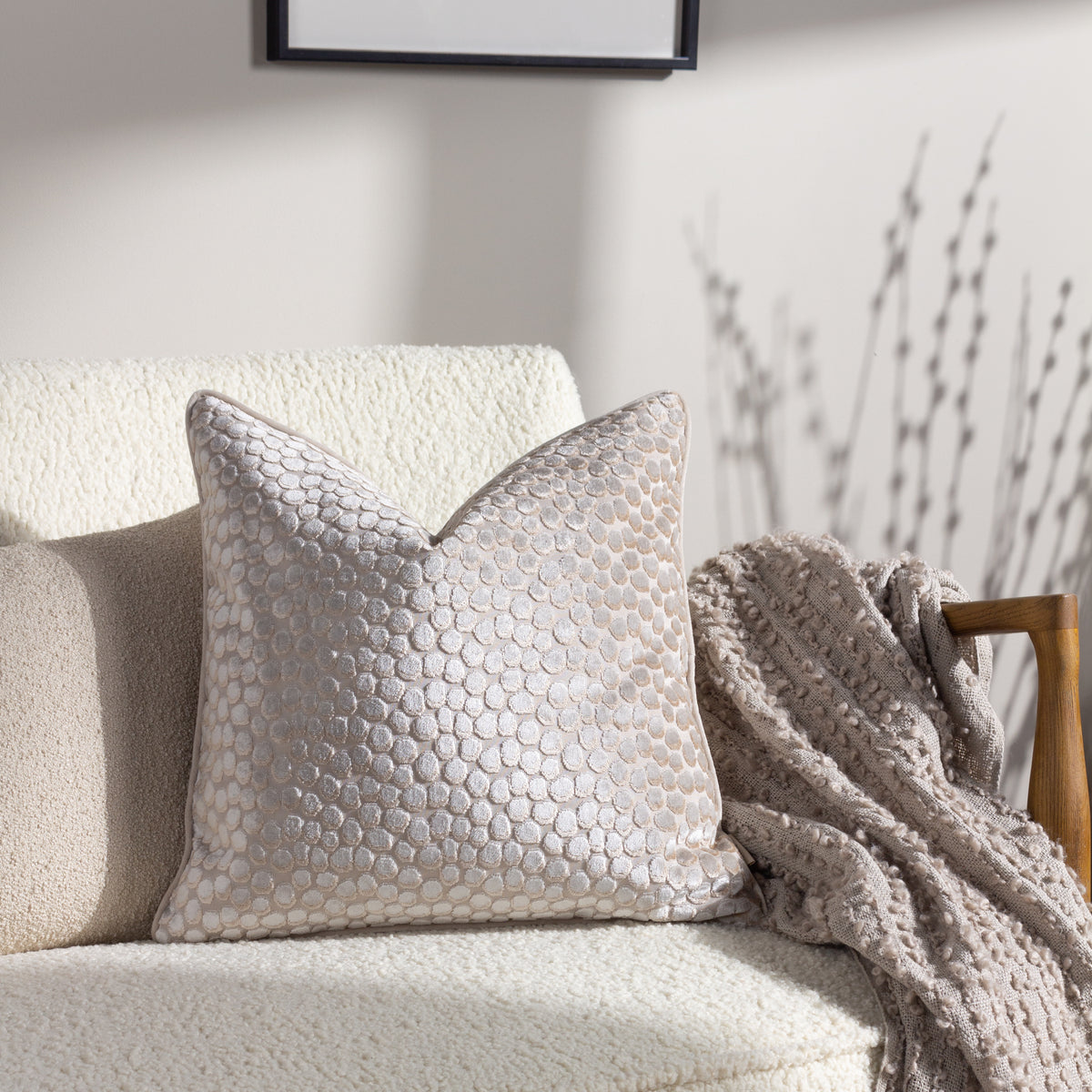 Hoem Lanzo Cut Velvet Piped Filled Cushion 45cm x 45cm Moonbeam