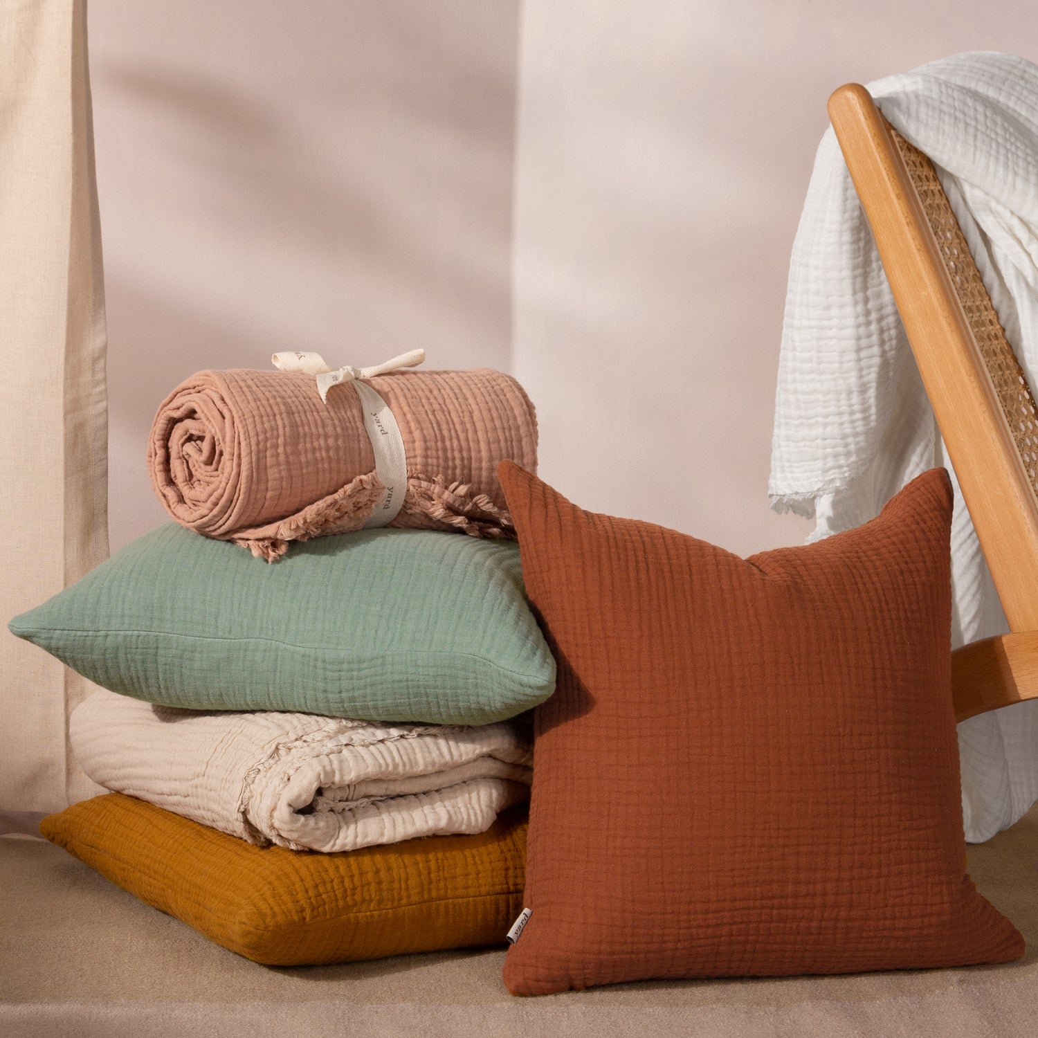 Yard Lark Muslin Crinkle Cotton Filled Cushion 45cm x 45cm Eucalyptus