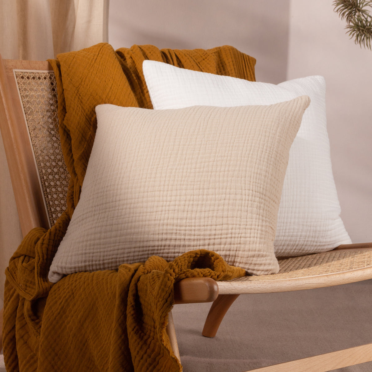 Yard Lark Muslin Crinkle Cotton Filled Cushion 45cm x 45cm Natural