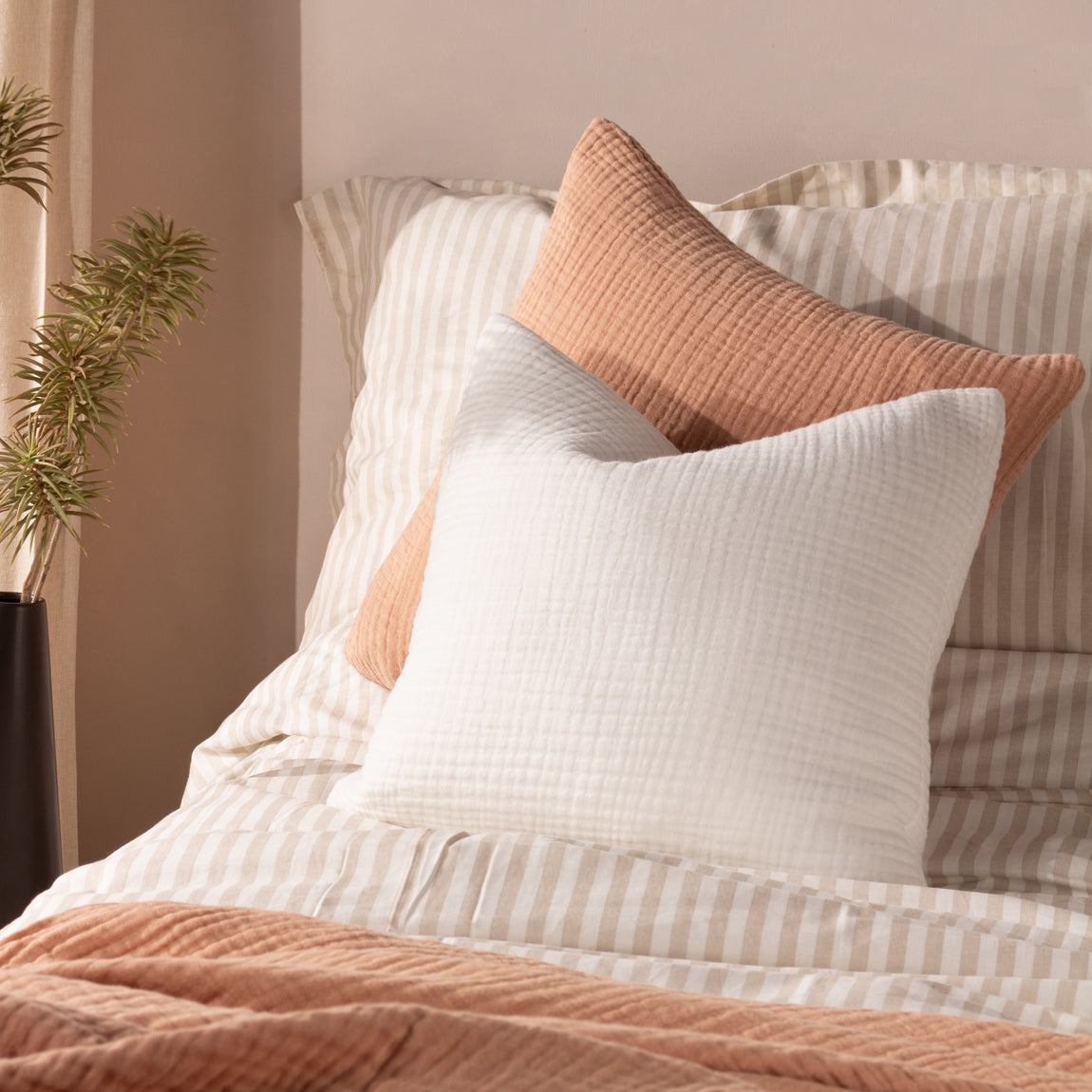 Yard Lark Muslin Crinkle Cotton Filled Cushion 45cm x 45cm White