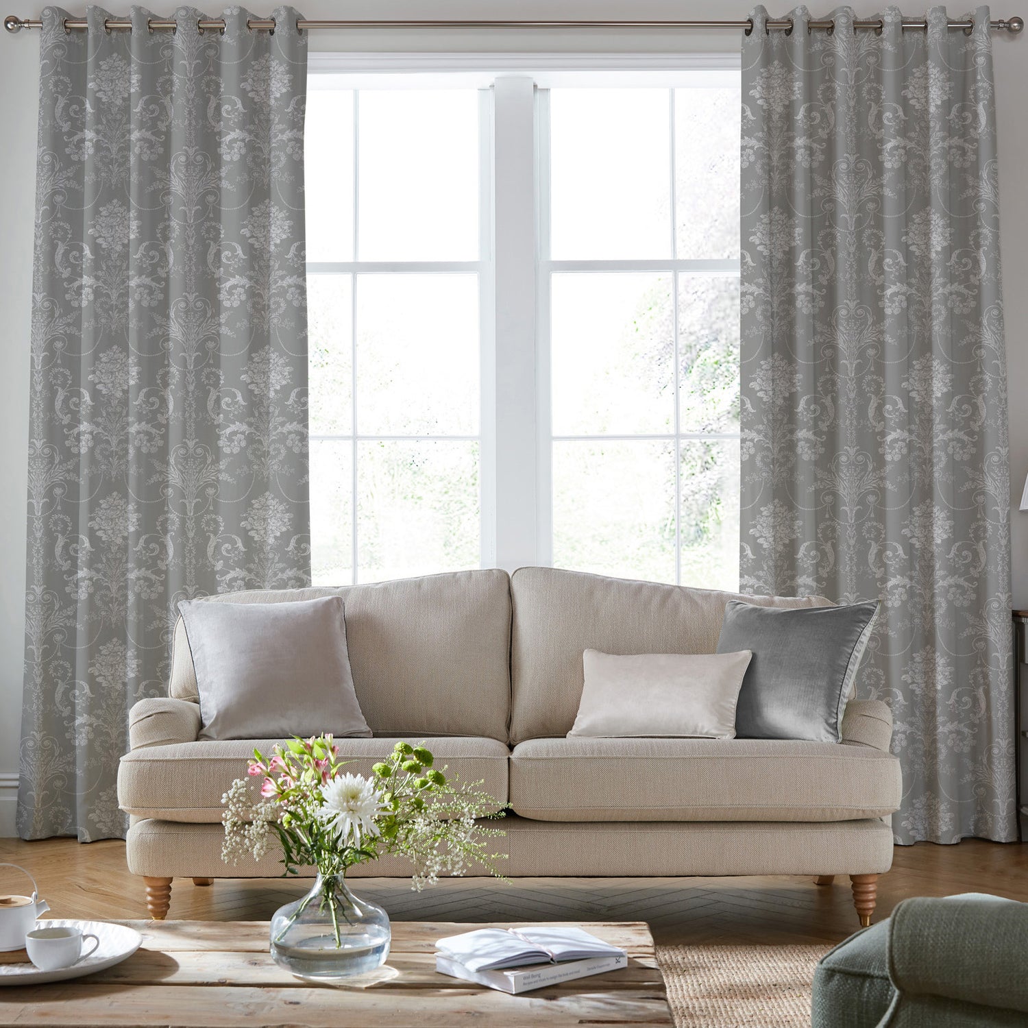 Laura Ashley Josette Made To Measure Curtains Steel