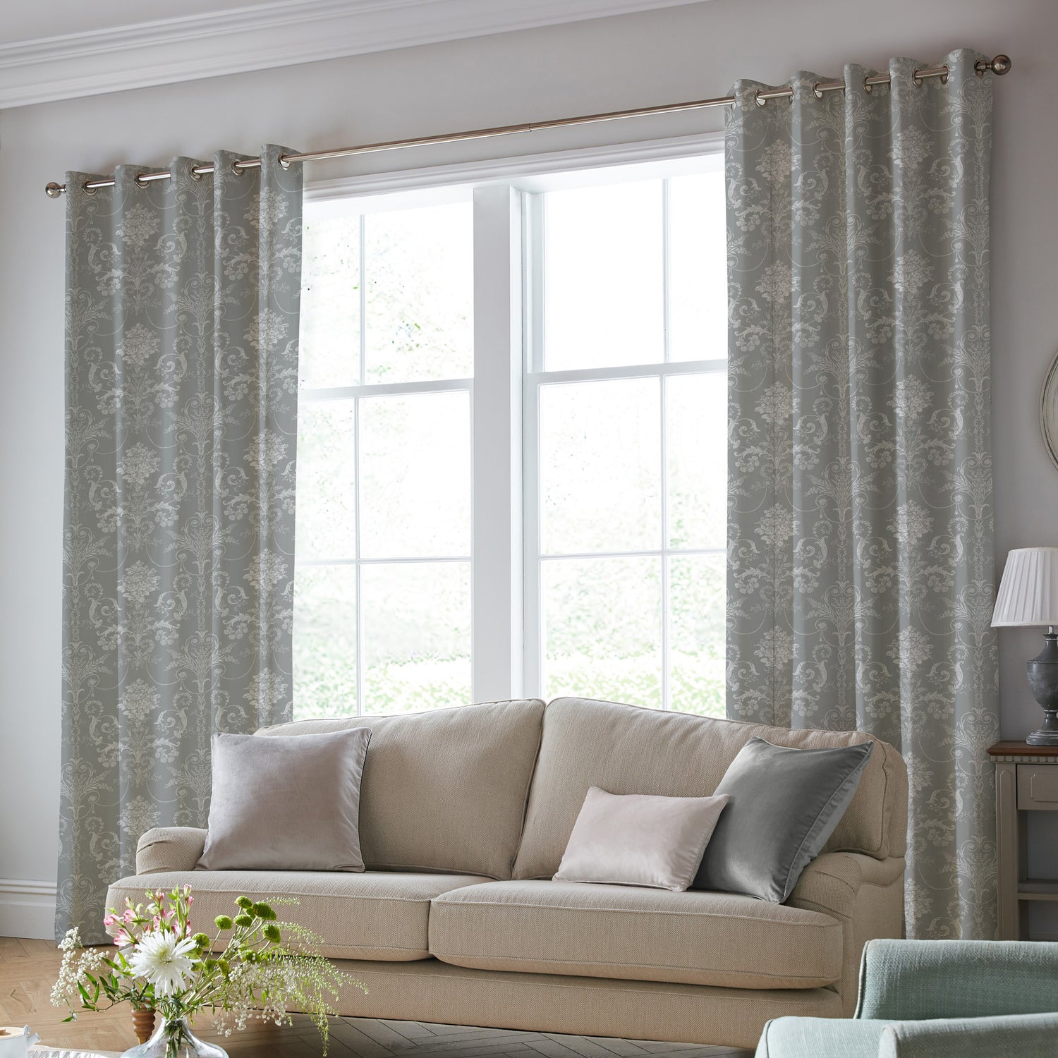 Laura Ashley Josette Made To Measure Curtains Steel