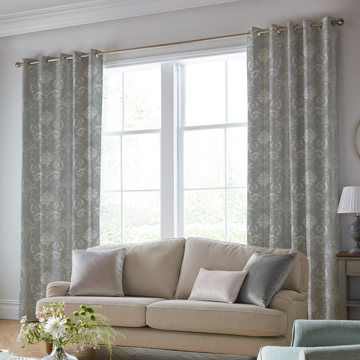 Laura Ashley Josette Made To Measure Curtains Steel