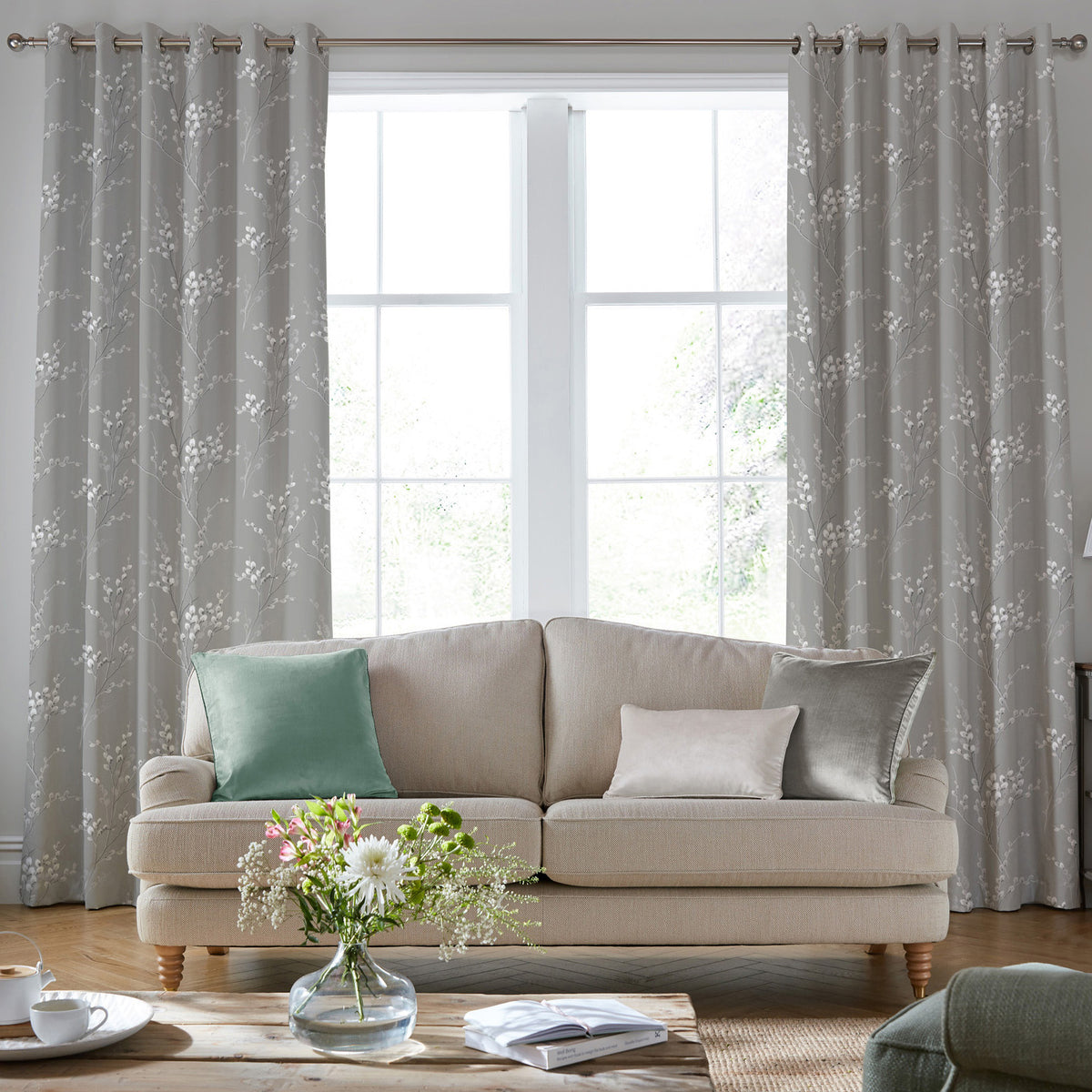 Laura Ashley Pussy Willow Made To Measure Curtains Steel