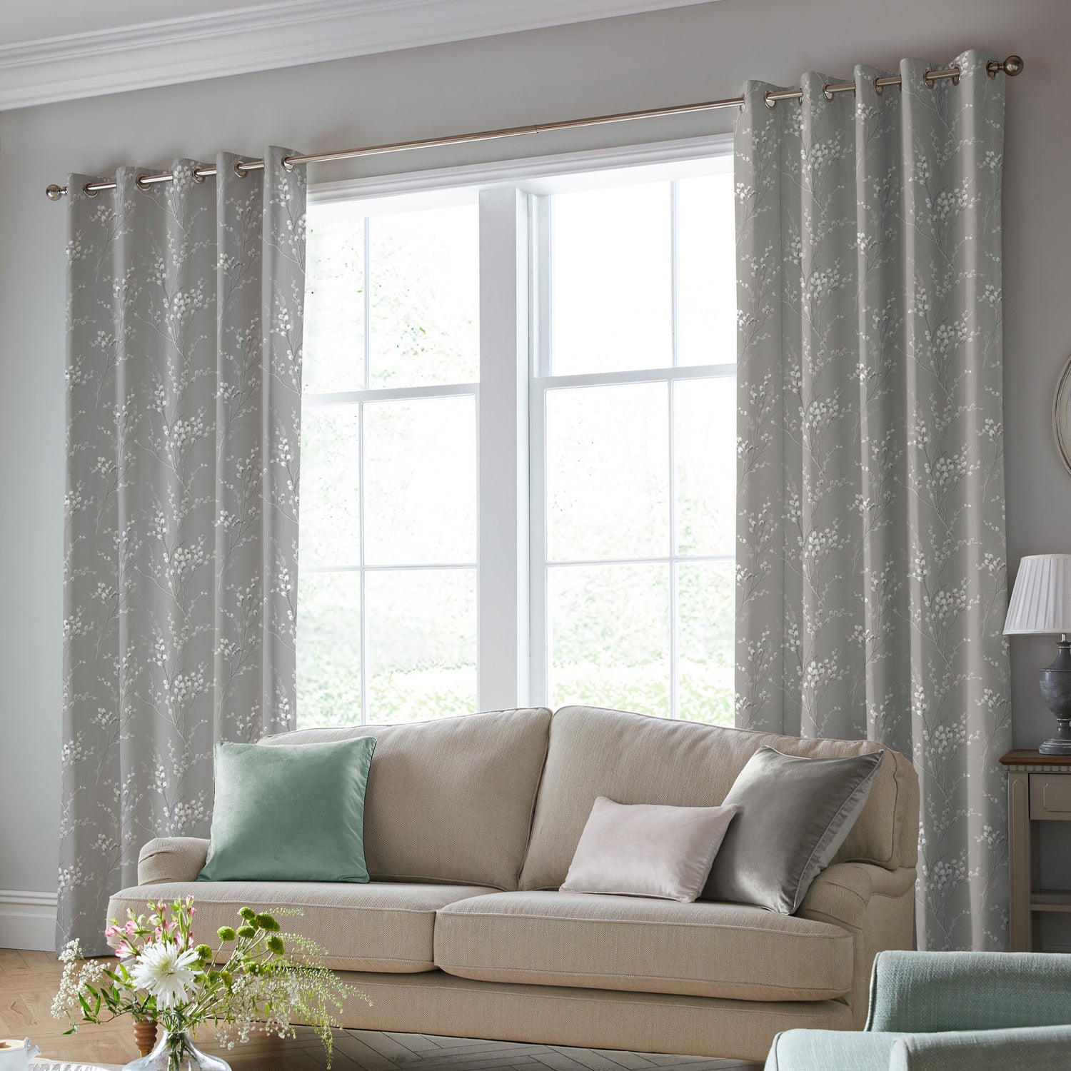 Laura Ashley Pussy Willow Made To Measure Curtains Steel