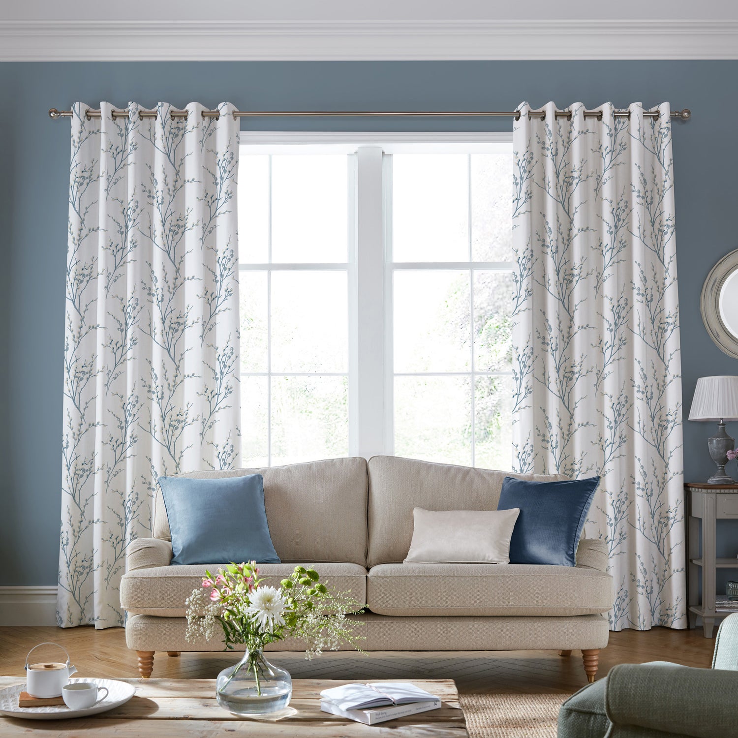 Laura Ashley Pussy Willow Made To Measure Roman Blind Off White Seaspray