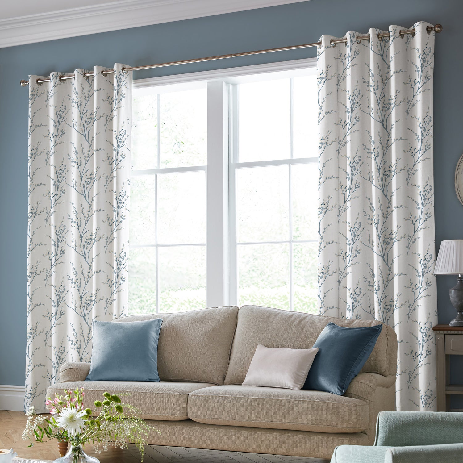 Laura Ashley Pussy Willow Made To Measure Curtains Off White Seaspray