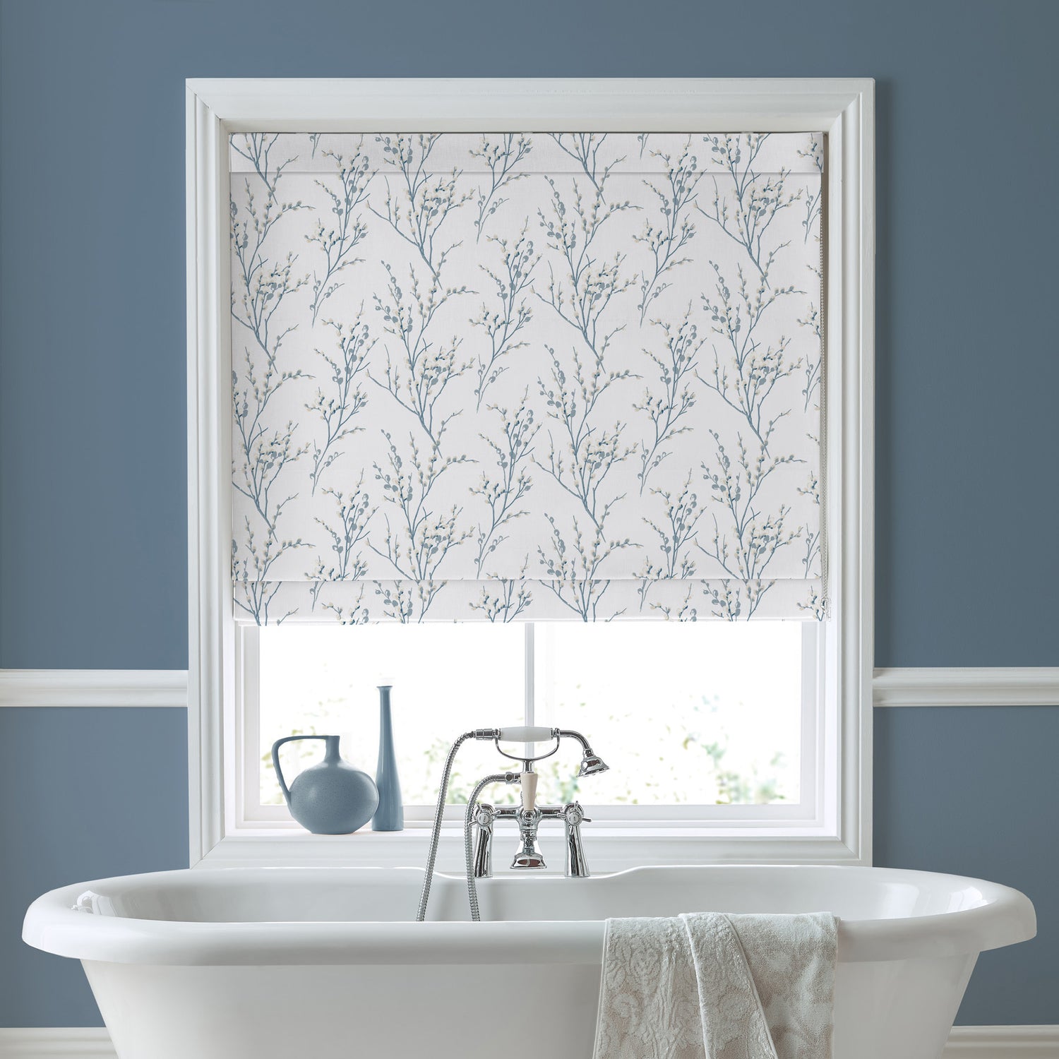 Laura Ashley Pussy Willow Made To Measure Roman Blind Off White Seaspray