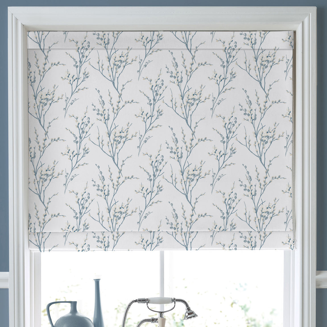 Laura Ashley Pussy Willow Made To Measure Roman Blind Off White Seaspray