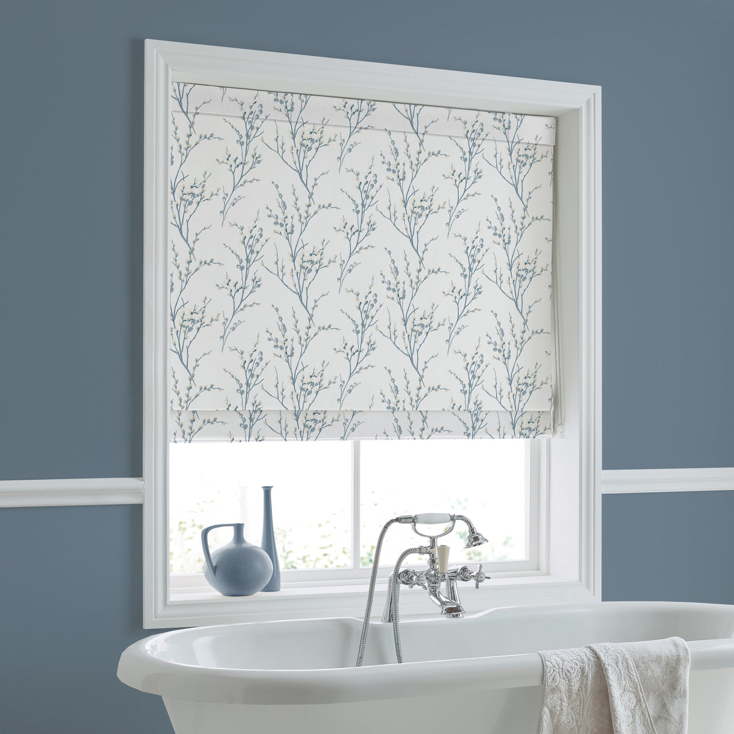 Laura Ashley Pussy Willow Made To Measure Roman Blind Off White Seaspray