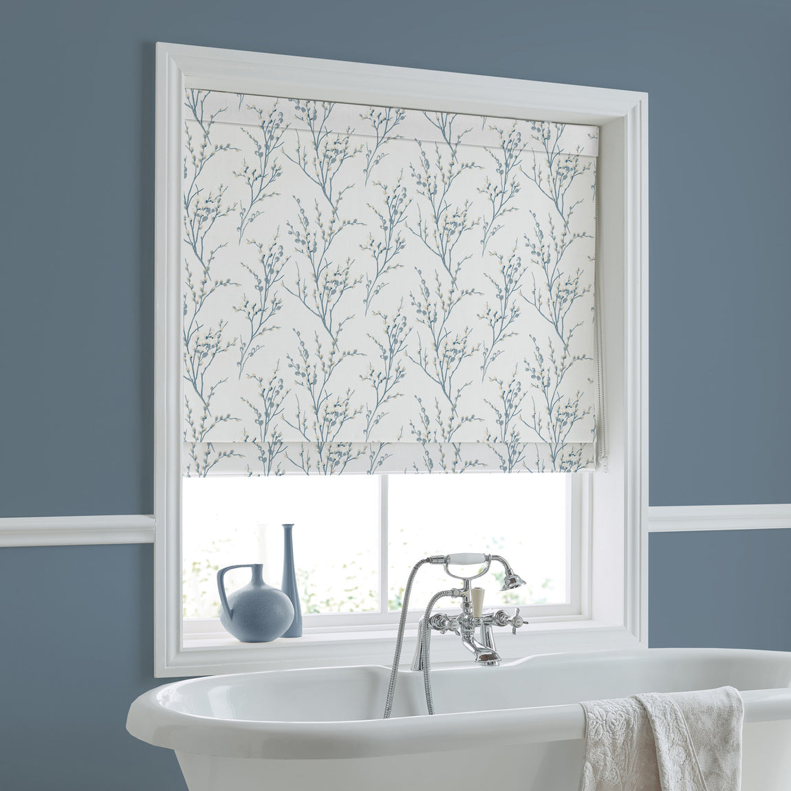 Laura Ashley Pussy Willow Made To Measure Roman Blind Off White Seaspray
