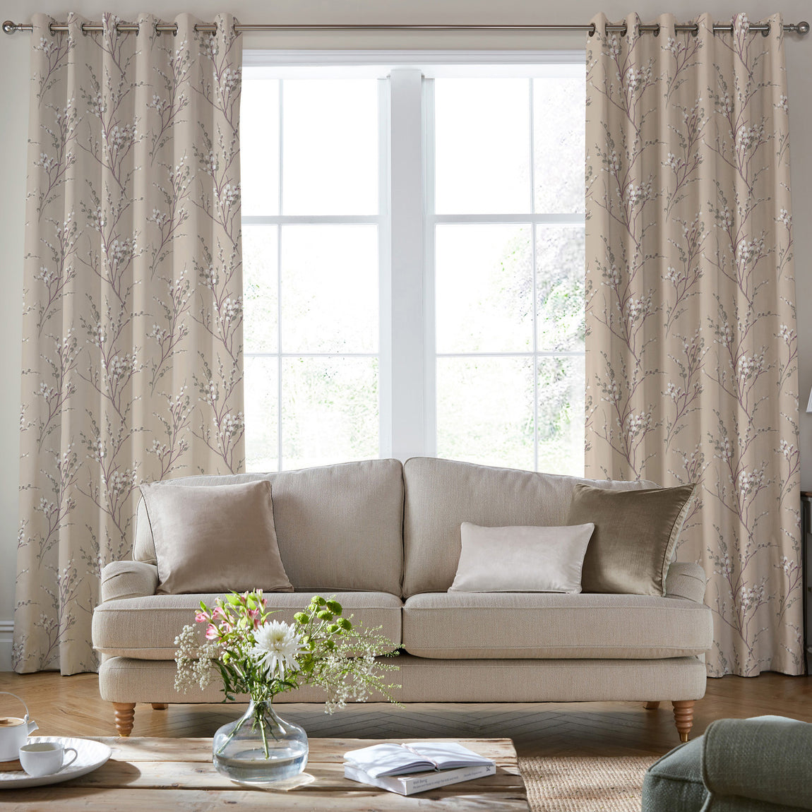 Laura Ashley Pussy Willow Made To Measure Curtains Natural