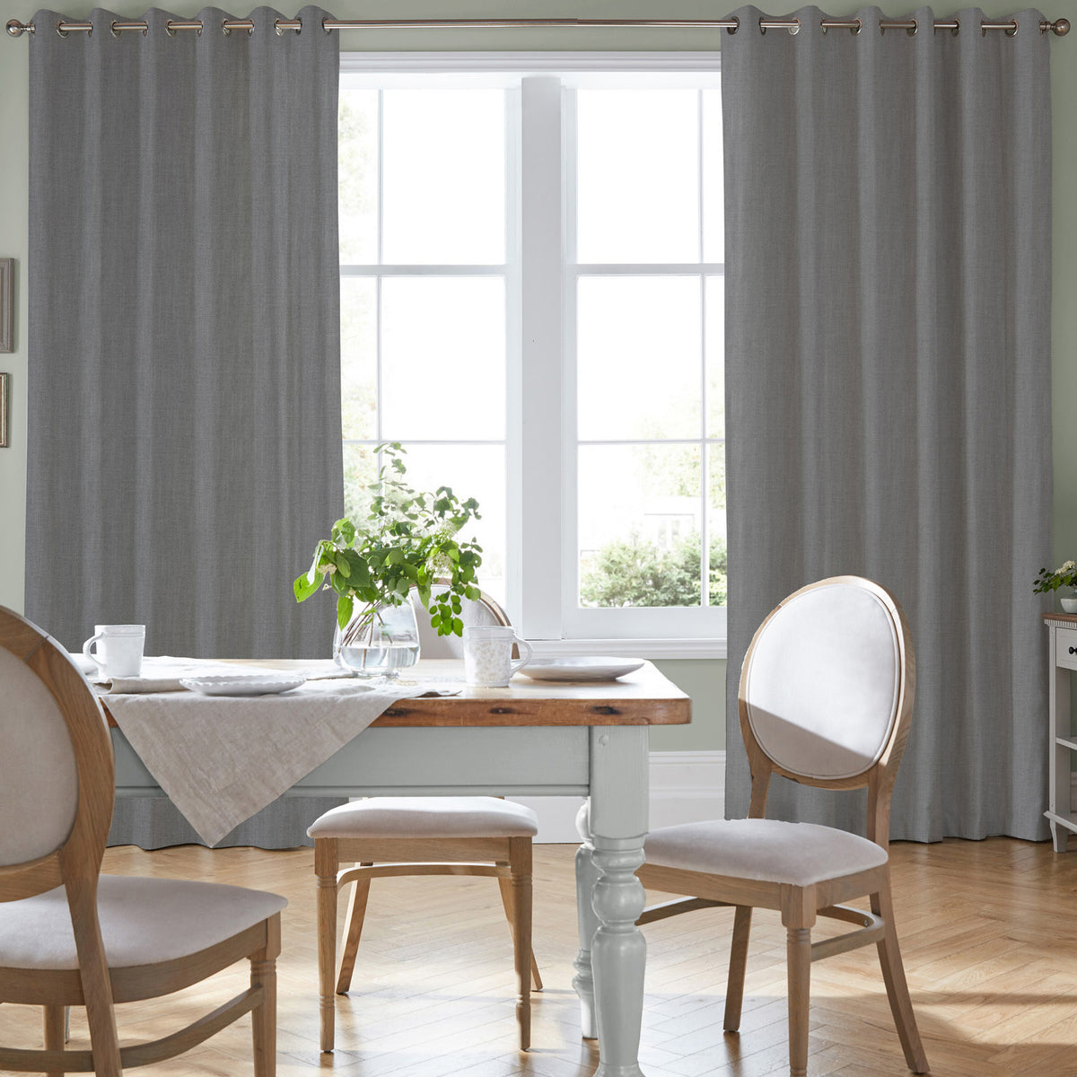 Laura Ashley Swanson Made To Measure Curtains Steel
