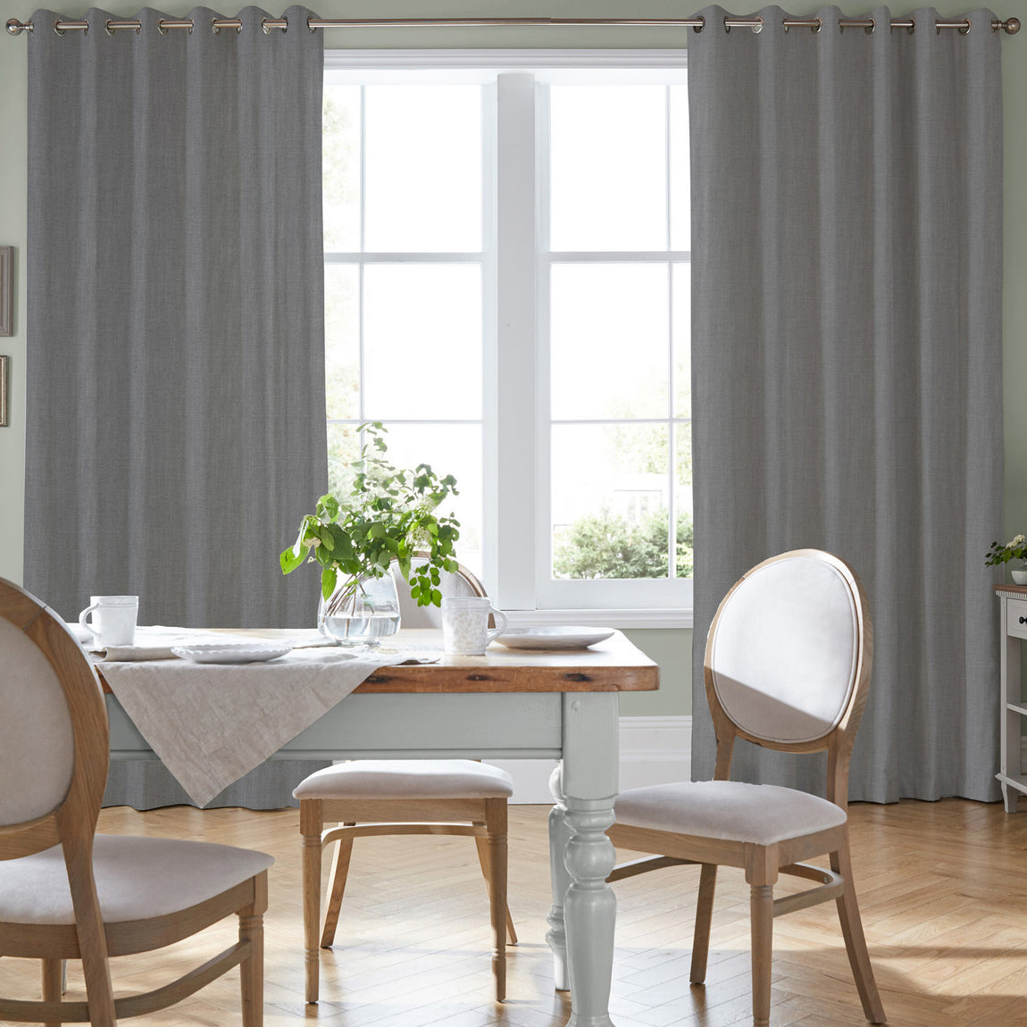 Laura Ashley Swanson Made To Measure Curtains Steel