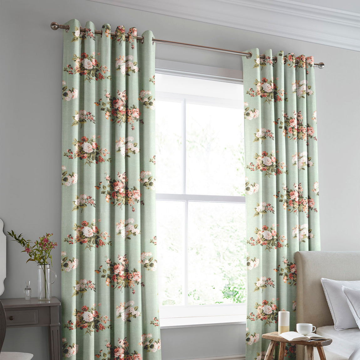 Laura Ashley Rosemore Made to Measure Curtain Sage
