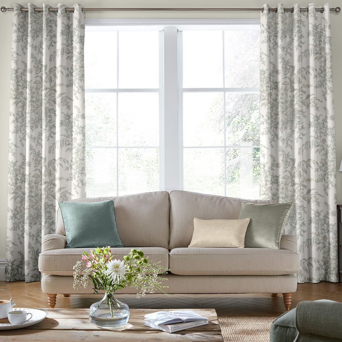 Laura Ashley Picardie Made to Measure Curtain Fennel