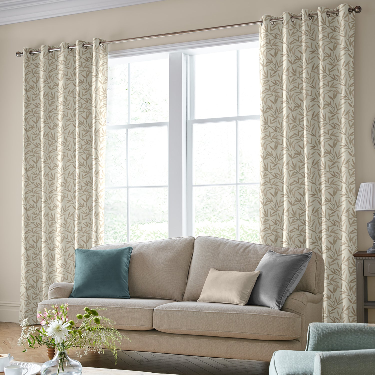 Laura Ashley Willow Leaf Made To Measure Curtains Natural