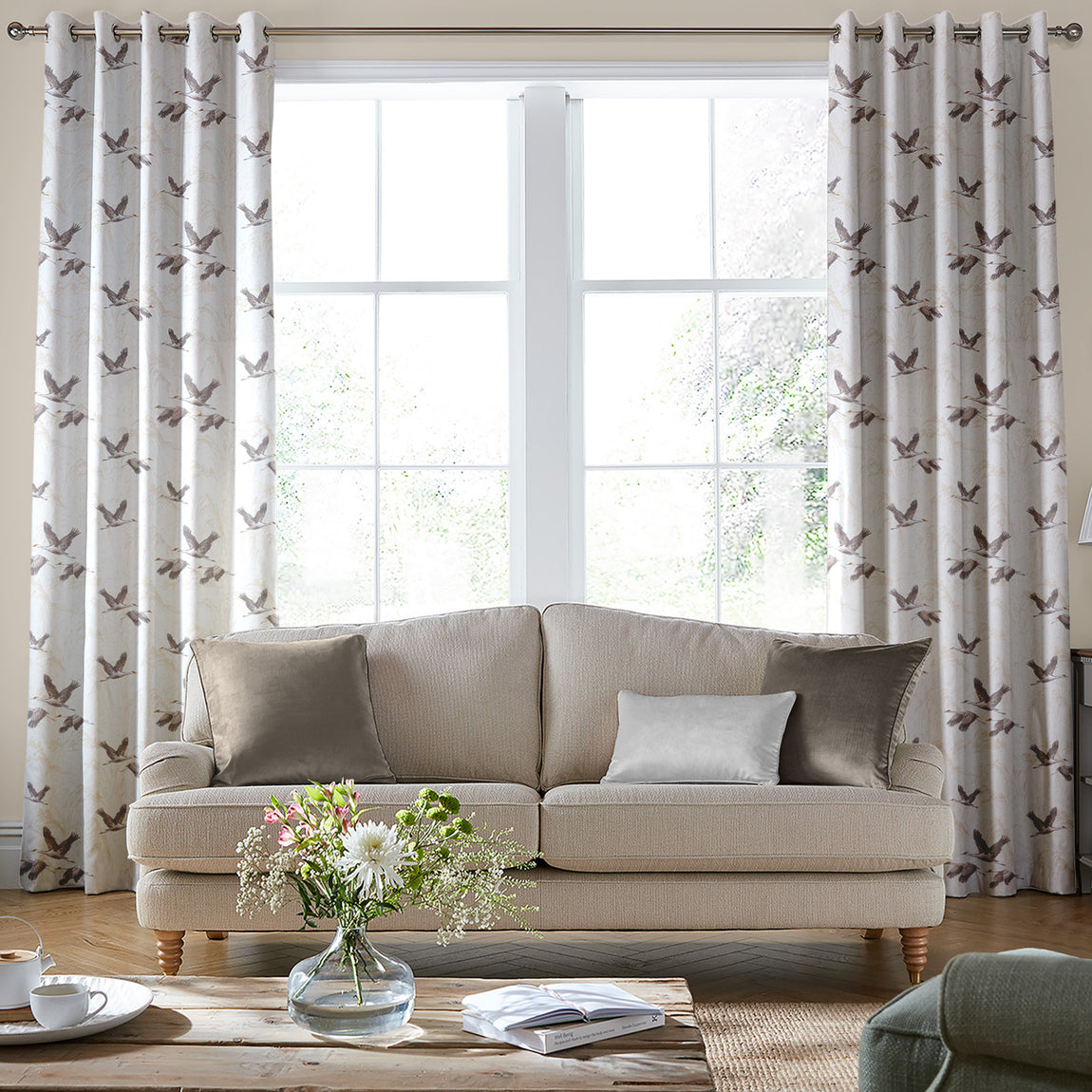 Laura Ashley Animalia Embroidered Made to Measure Curtain Pale Dove Grey