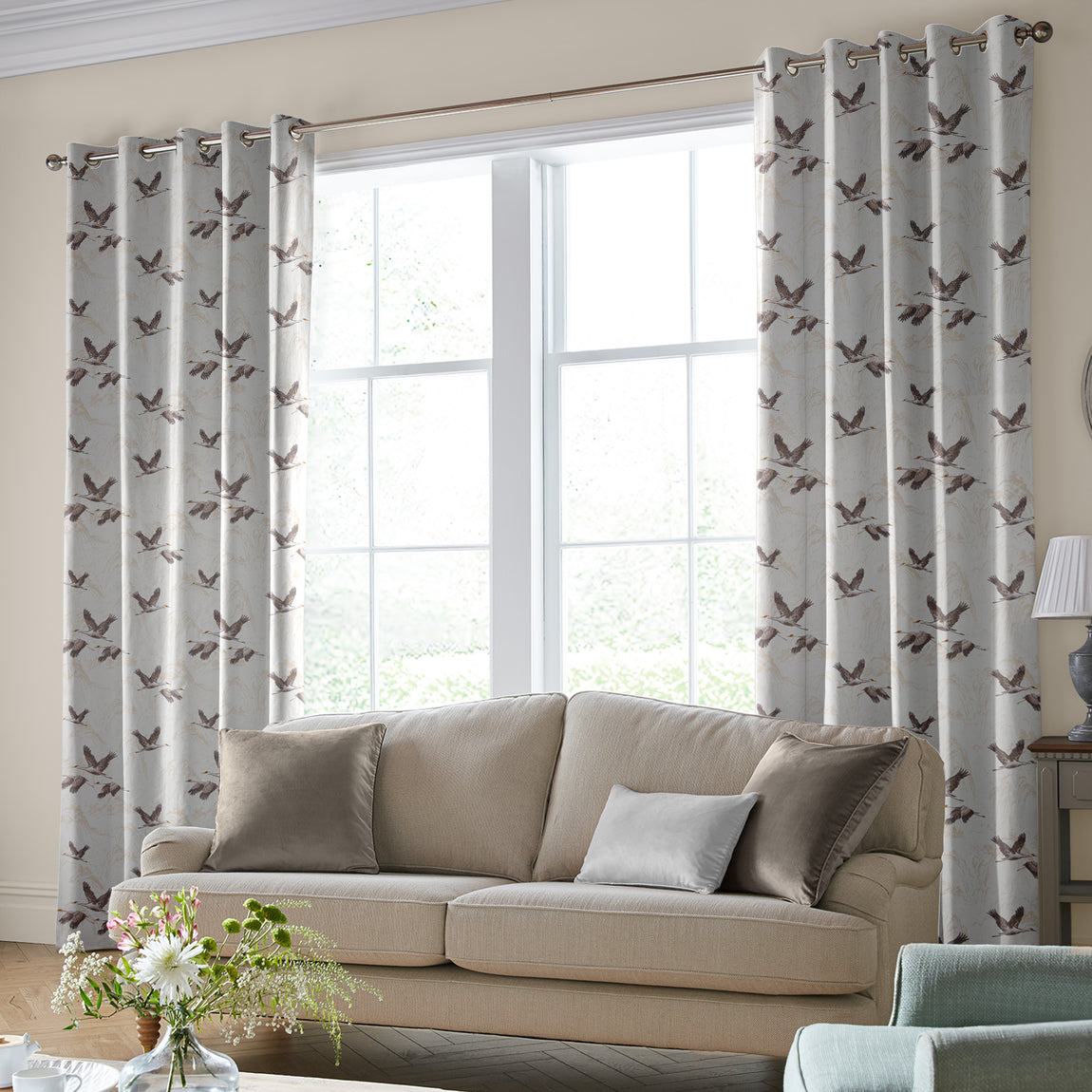 Laura Ashley Animalia Embroidered Made to Measure Curtain Pale Dove Grey