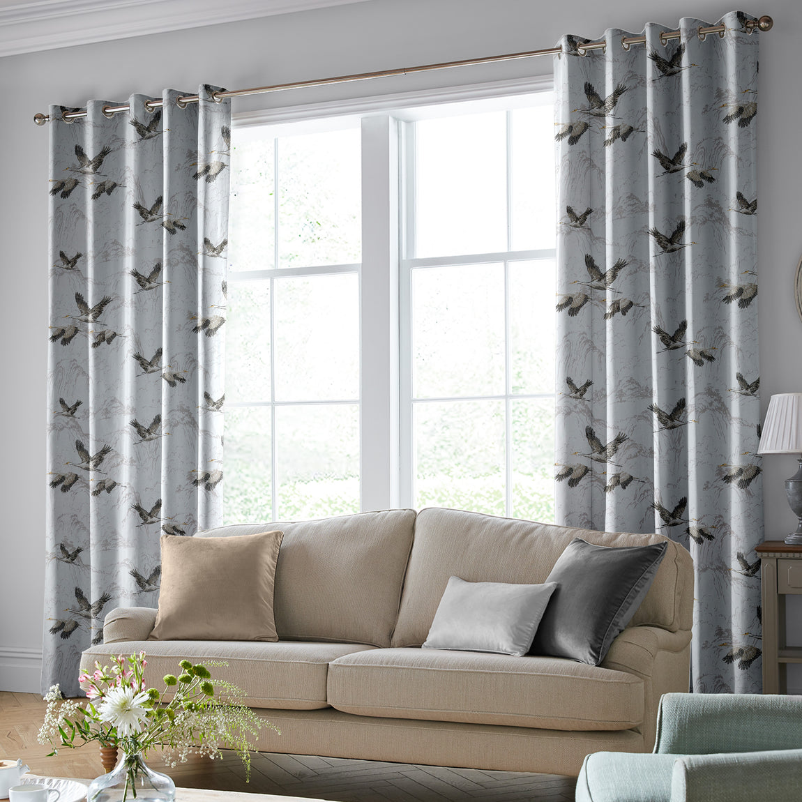 Laura Ashley Animalia Embroidered Made to Measure Curtain Silver