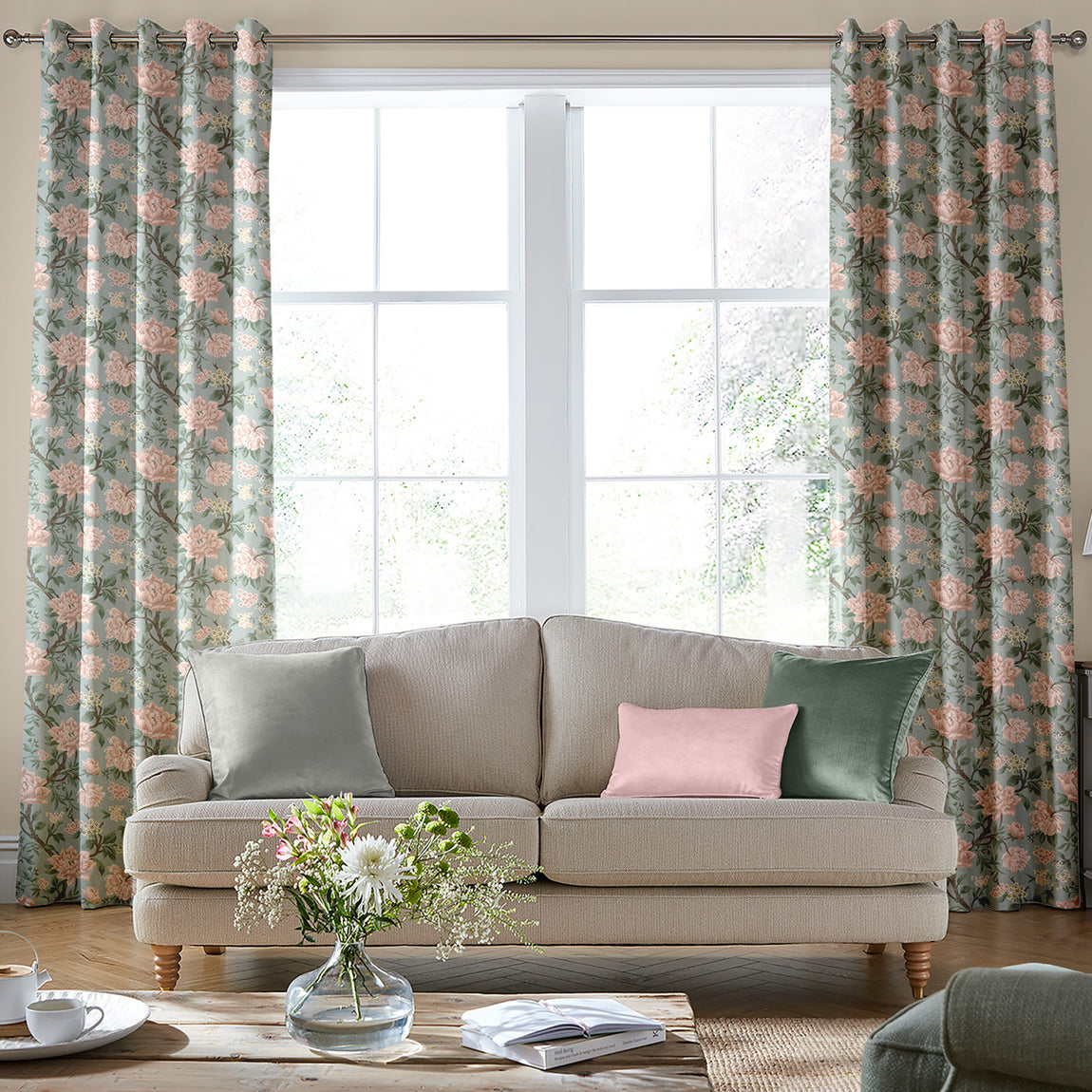 Laura Ashley Tapestry Floral Chenille Made to Measure Curtain Blush