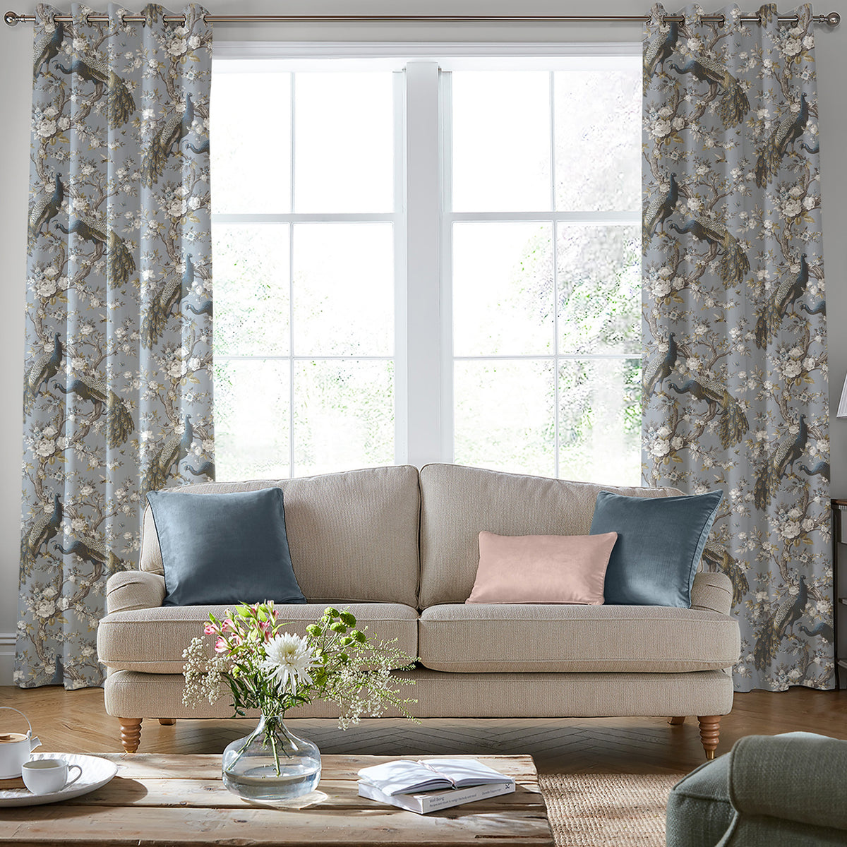 Laura Ashley Belvedere Velvet Made to Measure Curtain Chalk Blue