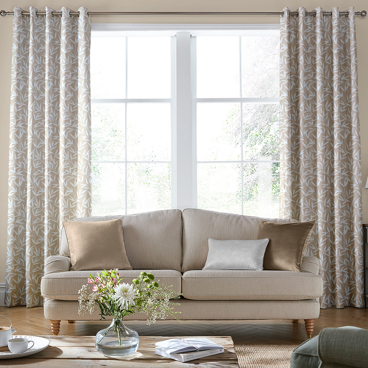 Laura Ashley Willow Leaf Chenille Made to Measure Curtain Natural